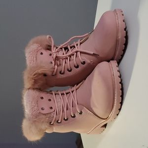 Pink fur lined boots timbs